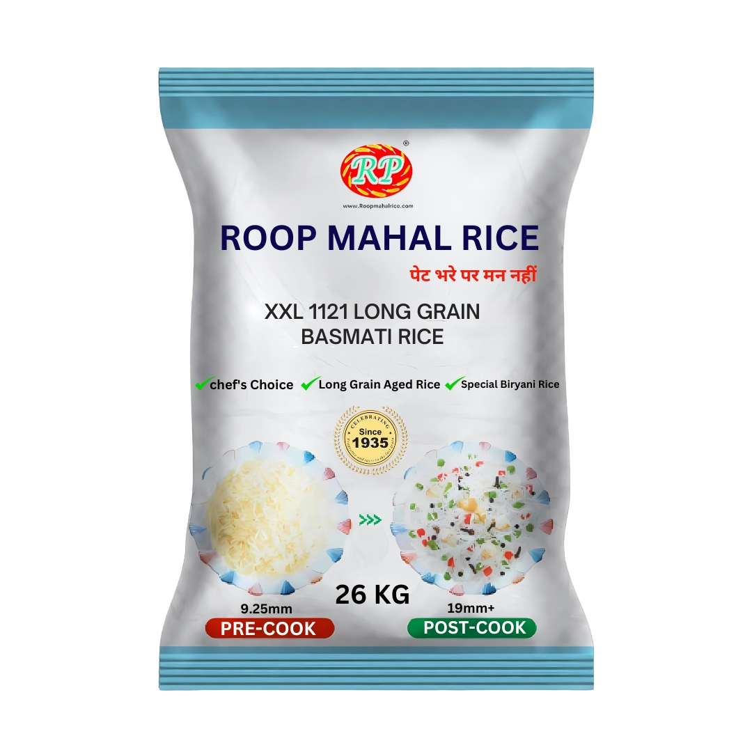 Roop Mahal Royal Rice - XXL Chef Choice (1121) Long Grain Aged Basmati Rice, 26 Kg