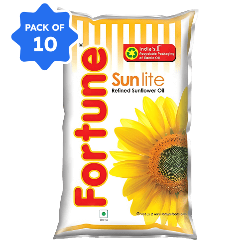 Fortune - Refined Sunflower Oil, 1 L Pouch (Pack of 10)