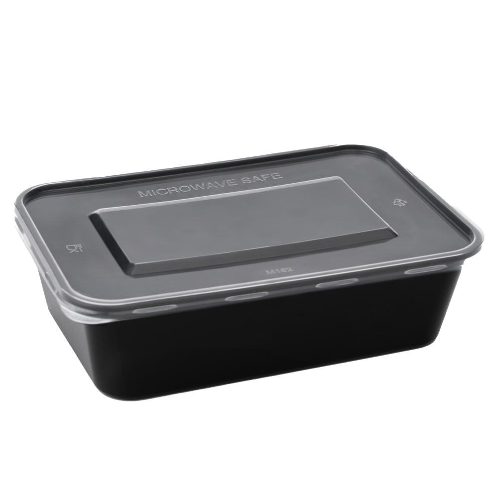 Damati - Rectangle Container, 500 ml, Black with Lid (Pack of 50)