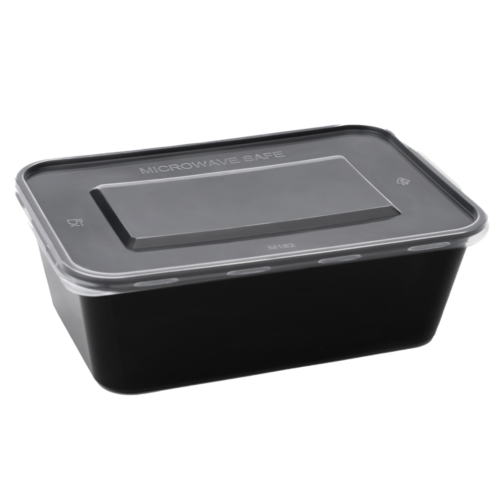 Damati - Rectangle Container, 750 ml, Black with Lid (Pack of 50)